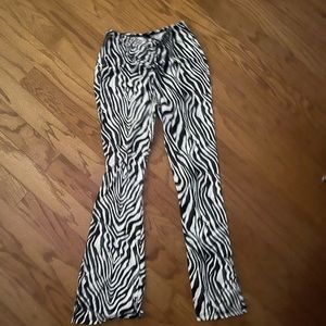 zebra flare pants with cross strings